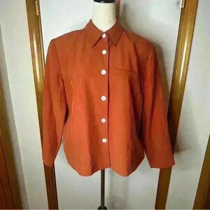 Coldwater Creek Long Sleeve Button Down Silk Linen Jacket Women 16 Orange Career